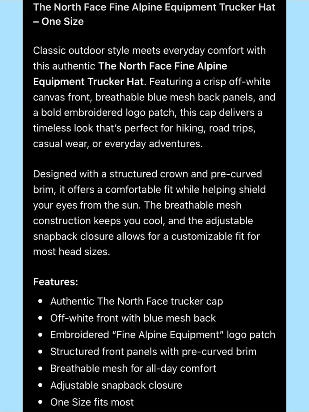 The North Face Blue Two Tone Colorblock Trucker Hat